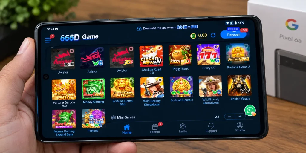 666D Game APK running on Google Pixel 6a with Android 14.