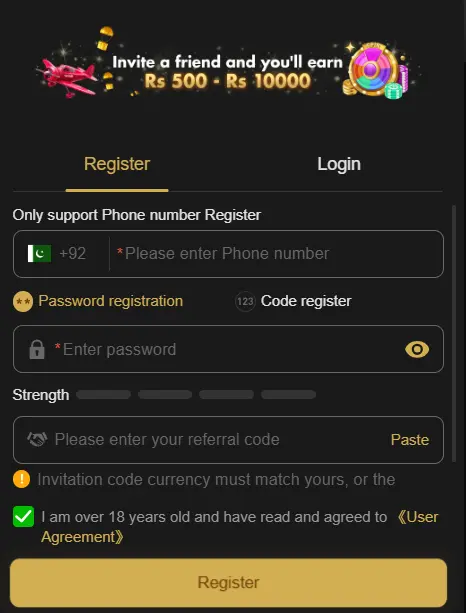 ER666 Game APK Register screen
