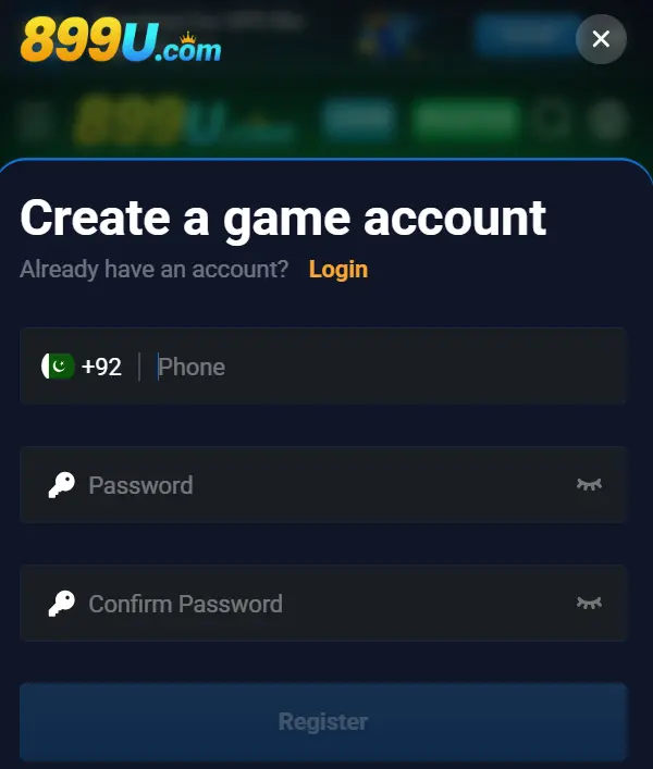 899U Game Registration screen